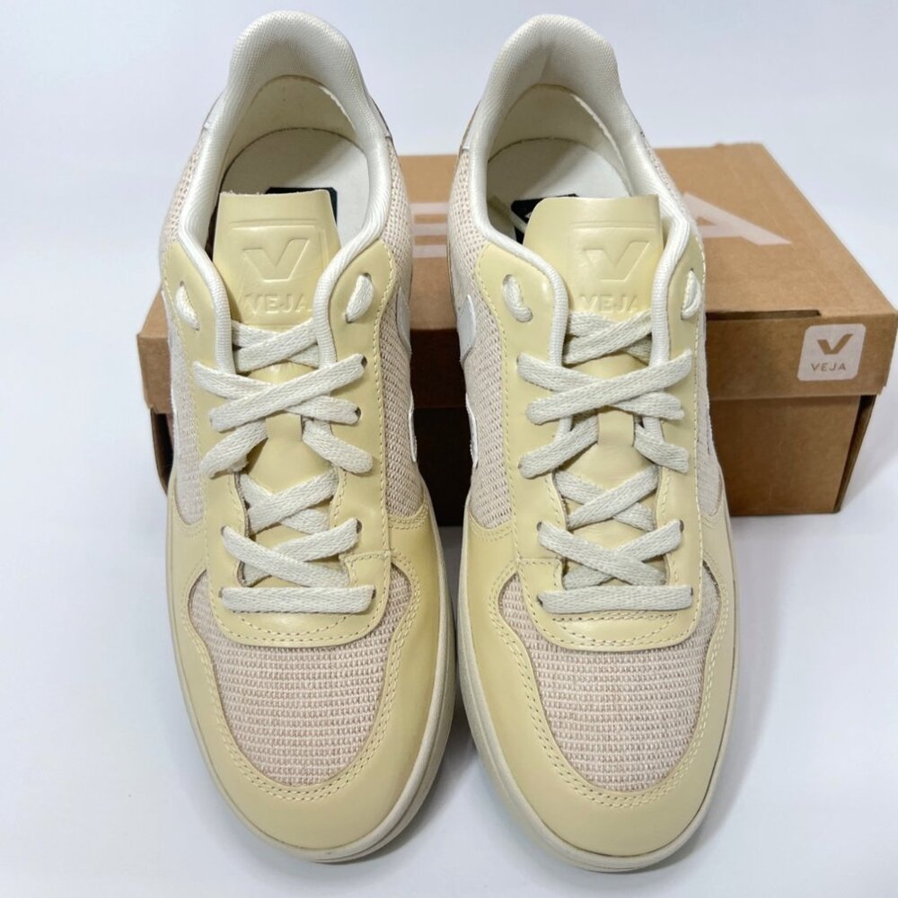 Veja V-10-Mesh Leather Jute/ White Multico Women Sneakers Size 39 US8